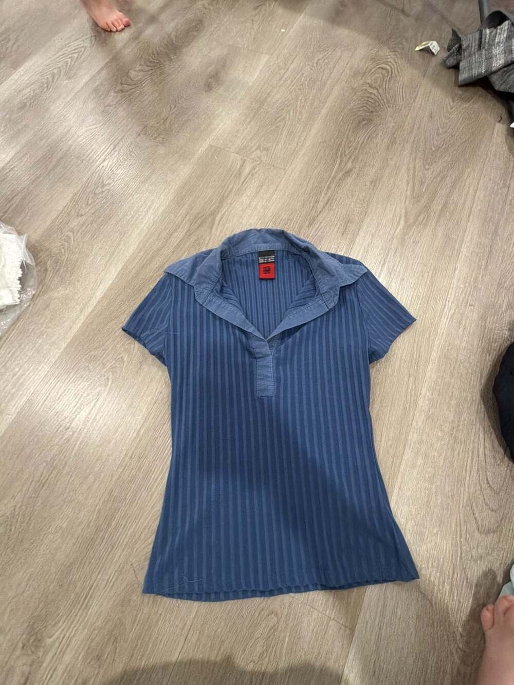No Boundaries Polo Shirt Blue Ribbed Collared Y2K Short Sleeve